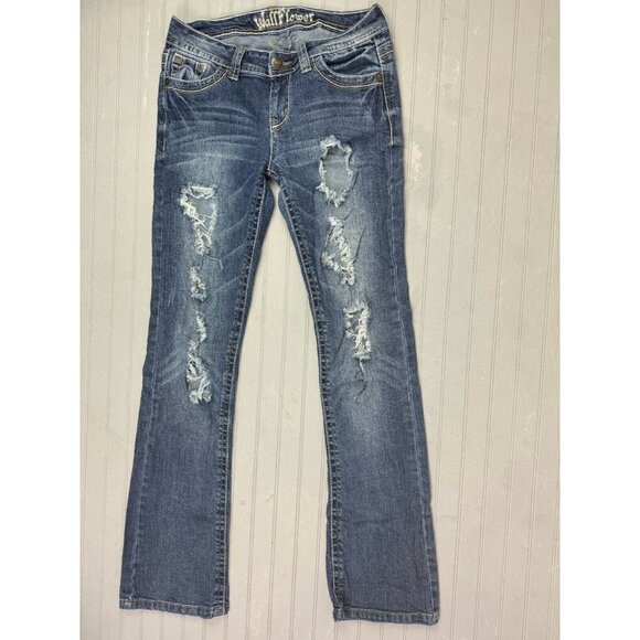 Wallflower Size 5 Womens Jeans Low Rise Distress Boot Cut Stretch Med Wa… - Picture 1 of 6